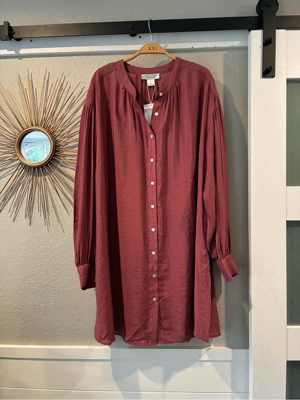 Refinity Long Sleeve Button-Up Tunic Dress in Mauve